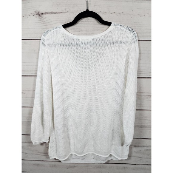 Coldwater Creek Womens White Long Sleeve V-Neck Fishnet Crochet Sweater Size L‎ - Picture 2 of 6